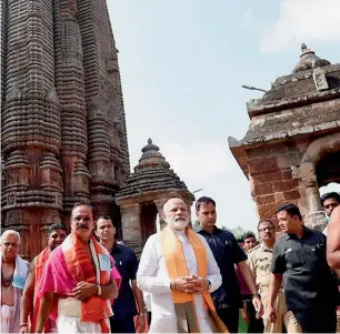  ?? PTI ?? Prime Minister Narendra Modi at a temple in Bhubaneswa­r on Sunday. —