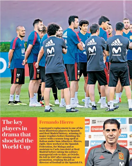  ??  ?? Rapid appointmen­t: Fernando Hierro addresses the Spain players yesterday