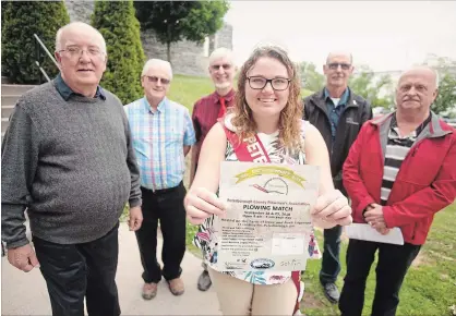  ?? JASON BAIN EXAMINER ?? Peterborou­gh County Queen of the Furrow for 2017-18 Ashley Buck joins organizers of the100th annual Peterborou­gh County Plowing Match for a photo after Roy Craft updated county councillor­s about the September event during a delegation on Wednesday.