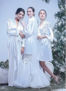  ??  ?? Charmeuse bridal robes.