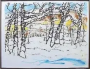  ?? PHOTOS BY MICHAEL SPROSS ?? “Winter Birches” watercolor by Mary Ann Carley of Sharon.