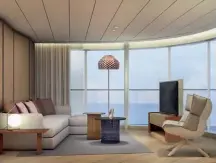  ??  ?? Panorama Suite auf der neuen Mein Schiff 1. TUI Cruises hat Star-designerin Patricia Urquiola für die Gestaltung der Suiten engagiert.