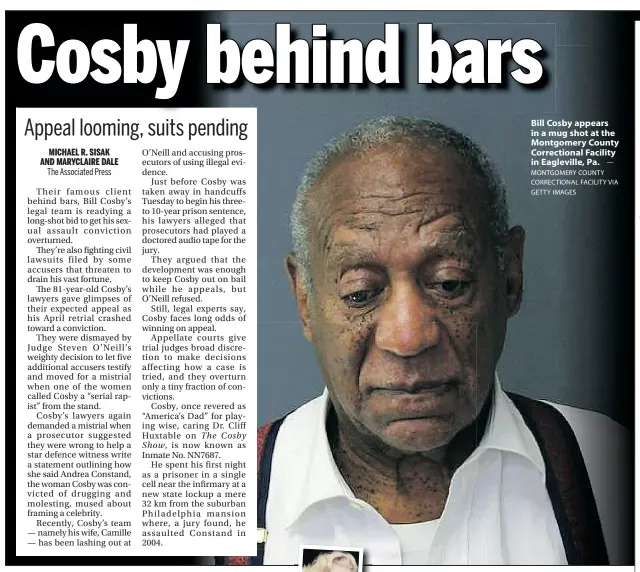  ?? — MONTGOMERY COUNTY CORRECTION­AL FACILITY VIA GETTY IMAGES ?? Bill Cosby appears inamugshot­atthe Montgomery County Correction­al Facility in Eagleville, Pa.