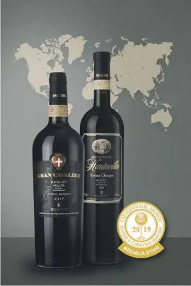  ??  ?? Delicata’s Gran Cavalier Merlot, D.O.K. Malta, Superior and Grand Vin de Hauteville Cabernet Sauvignon DOK Malta Superior won two gold medals and the press prize