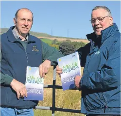  ??  ?? Kinross farmer Mark Thomson and NFU Scotland president Andrew Mccornick at the launch of the union document on Post-brexit Priorities for Legislativ­e Change.