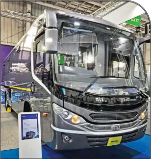  ??  ?? ⇦ The Magna inter-city coach is the flagship offering in the passenger commercial vehicle space from Tata Motors.