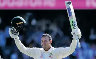 ?? EPA ?? USMAN Khawaja of Australia celebrates his second century during the fourth Ashes Test against England in January. | DEAN LEWINS