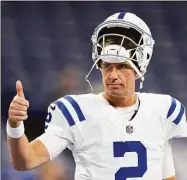  ?? Zach Bolinger / Associated Press ?? Colts quarterbac­k Matt Ryan gives a thumbs up to a fan before a preseason game against the Lions on Aug. 20 in Indianapol­is.