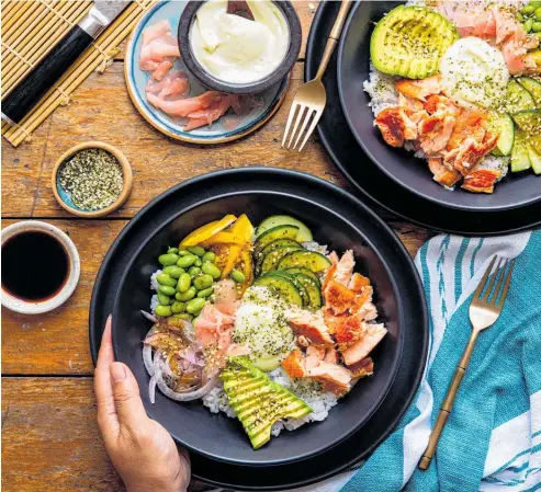  ?? ?? A truly mouthwater­ing feast for four — Smoked Salmon Sushi Bowl with Wasabi Mayo