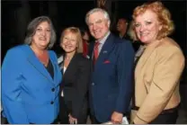  ?? PETE BANNAN — DIGITAL FIRST MEDIA ?? Chester County Commission­er Kathi Cozzone, Frances M. Sheehan, CEO of the Brandywine Health Foundation, former County Commission­er Colin Hanna and Maureen Tomoschuk, president and CEO of Community Volunteers in Medicine, talk at the Chester County...