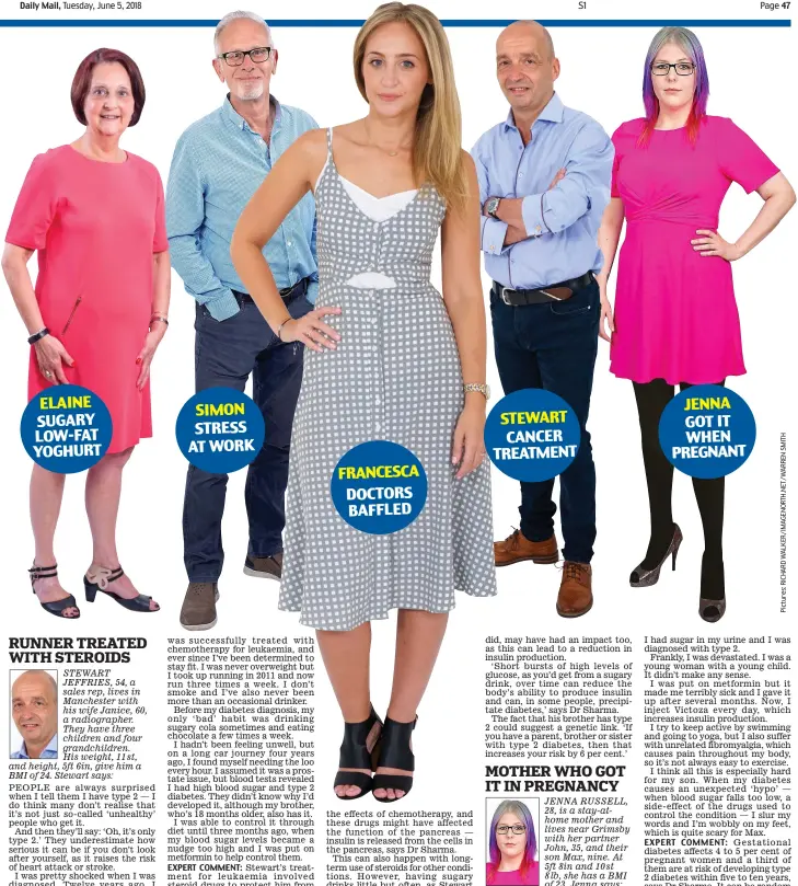  ??  ?? ELAINE SUGARY LOW-FAT YOGHURT SIMON STRESS AT WORK FRANCESCA DOCTORS BAFFLED STEWART CANCER TREATMENT JENNA GOT IT WHEN PREGNANT