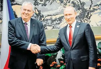 ?? Podobně jako před dvěma lety i tentokrát se prezident Zeman setká během své čínské mise s ruským protějškem Vladimirem Putinem. FOTO ČTK ?? Dostaveníč­ko s vládcem Kremlu.