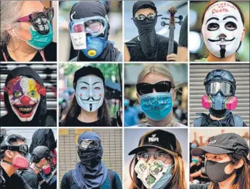  ?? AFP ?? THE MANY FACES OF A REVOLUTION: Variety of face masks that have been seen at Hong Kong's protests since June.