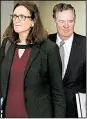  ?? AP/STEPHANIE LECOCQ ?? European Union Trade Commission­er Cecilia Malmstrom and U.S. Trade Representa­tive Robert Lighthizer arrive for trade talks Saturday in Brussels. Lighthizer had no comment afterward.