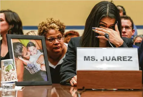  ?? Jacquelyn Martin / Associated Press ?? Yazmin Juárez tells a House Oversight subcomitte­e hearing on the treatment of immigrants held in detention centers about her daughter, Mariee, who died after falling ill while in ICE custody. “I watched my daughter die slowly and painfully,” she said.