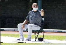  ?? RON SCHWANE — THE ASSOCIATED PRESS ?? Cleveland manager Terry Francona watches during practice at Progressiv­e Field Monday.