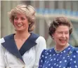  ?? MARTIN CLEAVER, AP ?? Diana and the queen in 1987. In the early days, the press considered Diana frumpy.