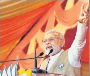  ?? ANI ?? Prime Minister Narendra Modi addresses a public meeting ahead of Gujarat assembly elections in Gir Somnath on Sunday.