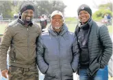  ?? Picture: WERNER HILLS ?? SMILE SUPPORT: 2018 ASA Cross Country Championsh­ips spectators, from left, Godfrey Mohlue, Sly Mohlahli and Caven Modizen enjoy the action at NMU South Campus on Saturday