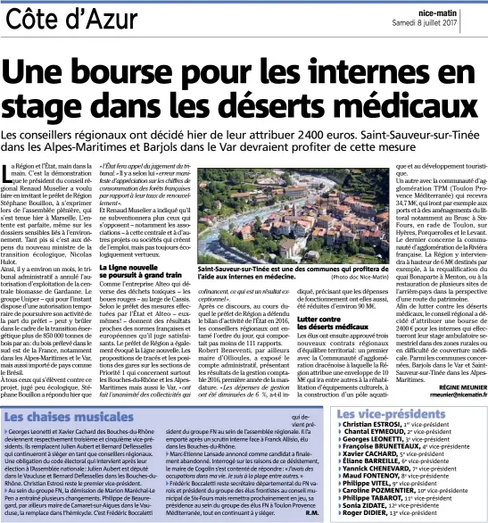  ?? (Photo doc Nice-Matin) ?? Saint-Sauveur-sur-Tinée est une des communes qui profitera de l’aide aux internes en médecine. Christian ESTROSI, Chantal EYMEOUD, Georges LEONETTI, Françoise BRUNETEAUX, Xavier CACHARD, Éliane BARREILLE, Yannick CHENEVARD, Maud FONTENOY, Philippe...