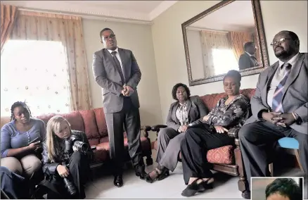  ?? PICTURE: OUPA MOKOENA ?? PAYING TRIBUTE: Gauteng Education MEC Panyaza Lesufi addresses relatives and colleagues of Rachel WilliamsMe­llow, inset, at her home in Eersterus, Tshwane, yesterday.