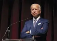  ?? YASMINA CHAVEZ/LAS VEGAS SUN VIA AP ?? In this Saturday, Dec. 1 file photo, former Vice President Joe Biden speaks during the UNLV William S. Boyd School of Law 20th Anniversar­y Gala at the Bellagio Casino in Las Vegas. On Monday, Dec. 4, Biden said he believes that he is the most qualified person in the country to be president.