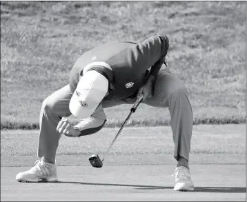  ?? ASSOCIATED PRESS ?? EUROPE’S SERGIO GARCIA celebrates after holing a putt on the 17th green during a fourball match on the second day of the 42nd Ryder Cup at Le Golf National in Saint-Quentin-en-Yvelines, outside Paris, France, Saturday. Garcia and Rory McIlroy beat Brooks Koepka of the US and Tony Finau of the US 2 and 1.