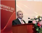  ?? ?? CA Sri Lanka President Mr. Sanjaya Bandara addressing the event.