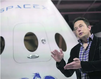  ?? Mario Anzuni / Reuters ?? Elon Musk unveils SpaceX’s Dragon V2 spacecraft which may one day soon be capable of flying humans to Mars.