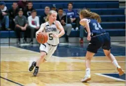  ?? DENNIS KRUMANOCKE­R - FOR DIGITAL FIRST MEDIA ?? Kutztown’s Emily Maddock (5) dribbles in transition during the Kutztown Holiday Tournament.