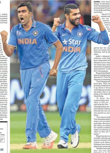  ?? GETTY IMAGES ?? R Ashwin (left) and Ravindra Jadeja have played sparingly sice the 2015 World Cup.