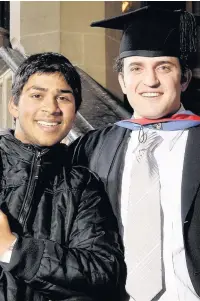  ??  ?? ●●Hopwood Hall College graduation ceremony. Sadee Khan with Ioannis Nitzoglou