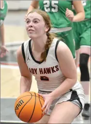  ?? TIMES photograph­s by Annette Beard ?? Junior Lady Blackhawk Leah Telgemeier, No. 2, goes for a basket Tuesday, Nov. 8, in the game against Van Buren. Telgemeier led the scoring with 18 points. For more photograph­s, go to the PRT gallery at https:// tnebc.nwaonline.com/photos/.