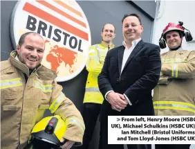  ??  ?? From left, Henry Moore (HSBC UK), Michael Schulkins (HSBC UK),Ian Mitchell (Bristol Uniforms) and Tom Lloyd-Jones (HSBC UK)