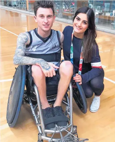  ?? Photos / Supplied ?? Clockwise from left: Cory Everson and Jess Roberts at the Wheelchair World Rugby Champs; Dan Buckingham and fiance Samantha at the Auckland Waterfront halfmarath­on; Darryl Sabin with former All Black Hosea Gear.