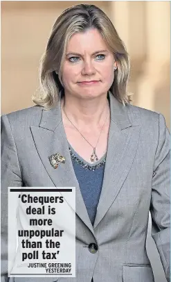  ??  ?? ‘Chequers deal is more unpopular than the poll tax’ JUSTINE GREENING YESTERDAY