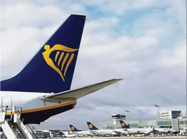  ?? — Reuters ?? Better service: A file picture showing Ryanair aircraft parked at Fraport airport in Frankfurt. The Irish budget airline cancelled between 40 and 50 flights per day to improve system-wide punctualit­y.