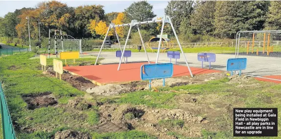  ??  ?? New play equipment being installed at Gala Field in Newbiggin Hall – all play parks in Newcastle are in line for an upgrade