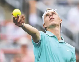  ?? MINAS PANAGIOTAK­IS/GETTY IMAGES ?? Canadian Denis Shapovalov, seen last week at the Rogers Cup in Montreal, will play Lucas Pouille in the second round of the Cincinnati Masters after ousting Joao Sousa on Tuesday.