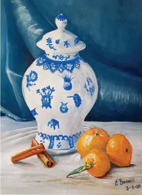  ??  ?? 'Ginger jar, mandarins and cinnamon sticks' by Emmanuel Bonnici