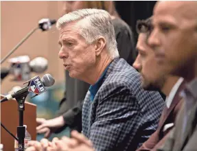  ?? DANIEL CLARK/USA TODAY SPORTS ?? Red Sox general manager Dave Dombrowski addresses the media at the MLB winter meetings in Las Vegas.