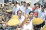  ?? PTI ?? DMK working president MK Stalin (centre) being detained by police in Chennai on Thursday.