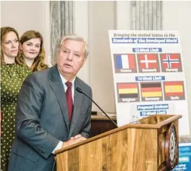  ?? HAIYUN JIANG/THE NEW YORK TIMES ?? Republican U.S. Sen. Lindsey Graham, of South Carolina, held a news conference Tuesday in Washington to propose a national ban on abortions after 15 weeks of pregnancy.
