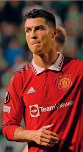  ?? ?? Addio
Una delle ultime immagini di Cristiano Ronaldo con la maglia del Manchester United