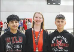  ?? Daniel Bereznicki/McDonald County Press ?? Johnny Garcia (left) poses for a photo with Pineville Elementary school counselors Rachel Newkirk and Maddox Cartwright.