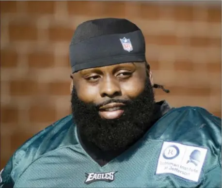  ?? MATT ROURKE — THE ASSOCIATED PRESS ?? Offensive tackle Jason Peters was part of a pair of interestin­g drills head coach Doug Pederson dug up to spice things up at training camp Friday.