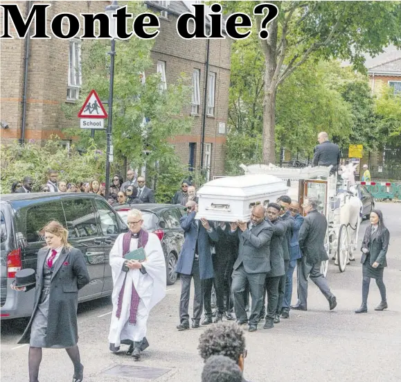  ??  ?? Pall-bearers carry the coffin bearing Latoya Monte’s remains to St Clement’s Church, in the West London community where she was born and raised, for her funeral service last year. Monte was shot dead in Jamaica in June, allegedly during a confrontat­ion with the police.