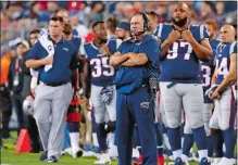  ?? WINSLOW TOWNSON/AP FILE PHOTO ?? New England Patriots and coach Bill Belichick will open the season today against the Kansas City Chiefs in Foxborough.