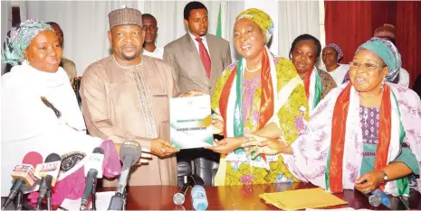  ?? Photo: Felix Onigbinde ?? From left: Peoples Democratic Party (PDP), National Women Leader, Hadiza Adado Yusuf; National Organizing Secretary, Sen. Abdul Ningi; Aspirant for the position of PDP Deputy National Chairman North, Hajia Inna Ciroma; and former minister of Women...