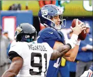  ?? JEFF ZELEVANSKY / GETTY IMAGES ?? Jaguars pass rusher Yannick Ngakoue has shown a real knack for getting to the football. Of his 21 career sacks, 10 have knocked the ball free and four of those were returned for touchdowns.